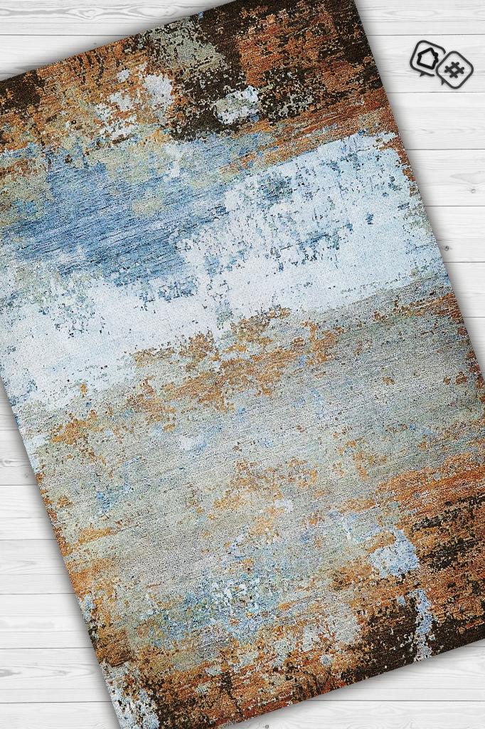 Homshtag Mavi Toprak Çok Renkli Mutfak Halısı Soyut Salon Halısı Mavi Renkli Geometrik Desenli Halı