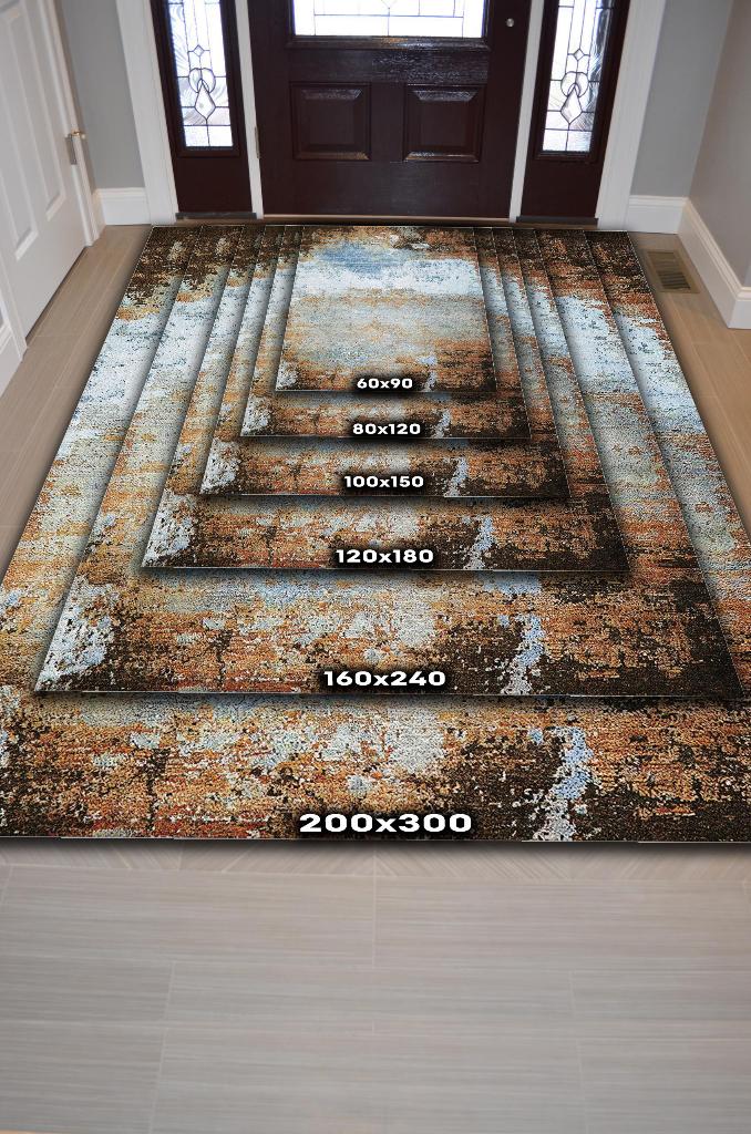 Homshtag Mavi Toprak Çok Renkli Mutfak Halısı Soyut Salon Halısı Mavi Renkli Geometrik Desenli Halı