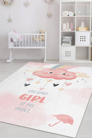 Homshtag Melek Kızım Pembe Beyaz Renkli Çocuk Odası Halısı Minimal Çocuk Halısı Bebek Temalı Halı
