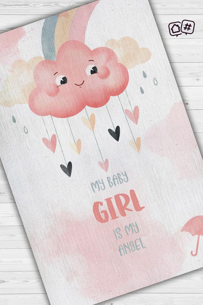 Homshtag Melek Kızım Pembe Beyaz Renkli Çocuk Odası Halısı Minimal Çocuk Halısı Bebek Temalı Halı