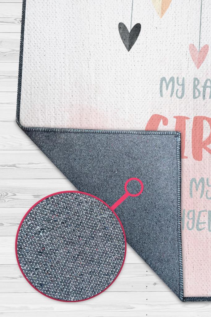 Homshtag Melek Kızım Pembe Beyaz Renkli Çocuk Odası Halısı Minimal Çocuk Halısı Bebek Temalı Halı