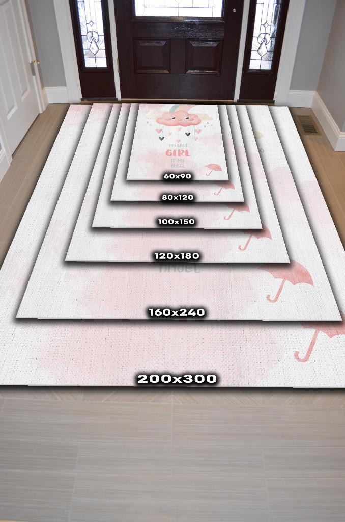Homshtag Melek Kızım Pembe Beyaz Renkli Çocuk Odası Halısı Minimal Çocuk Halısı Bebek Temalı Halı