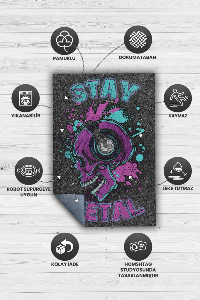 Homshtag Metalde Kal Çok Renkli Halı Metal Müzik Sever Halısı Hediyelik Müzisyen Halısı