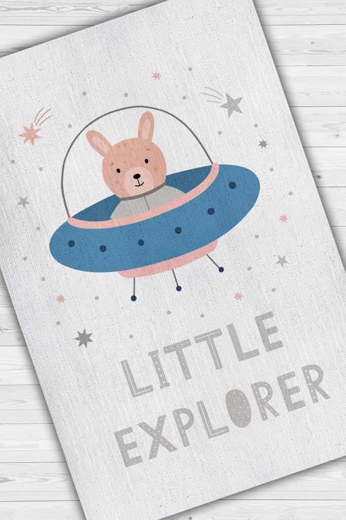 Homshtag Minik Kaşif Beyaz Renkli Çocuk Odası Halısı Minimal Çocuk Halısı Bebek Temalı Halı