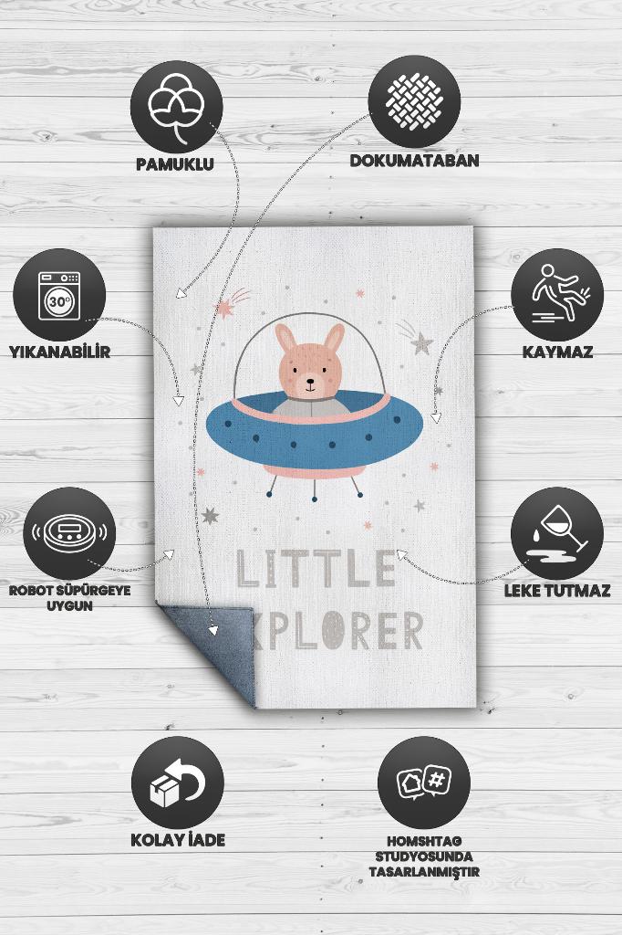 Homshtag Minik Kaşif Beyaz Renkli Çocuk Odası Halısı Minimal Çocuk Halısı Bebek Temalı Halı