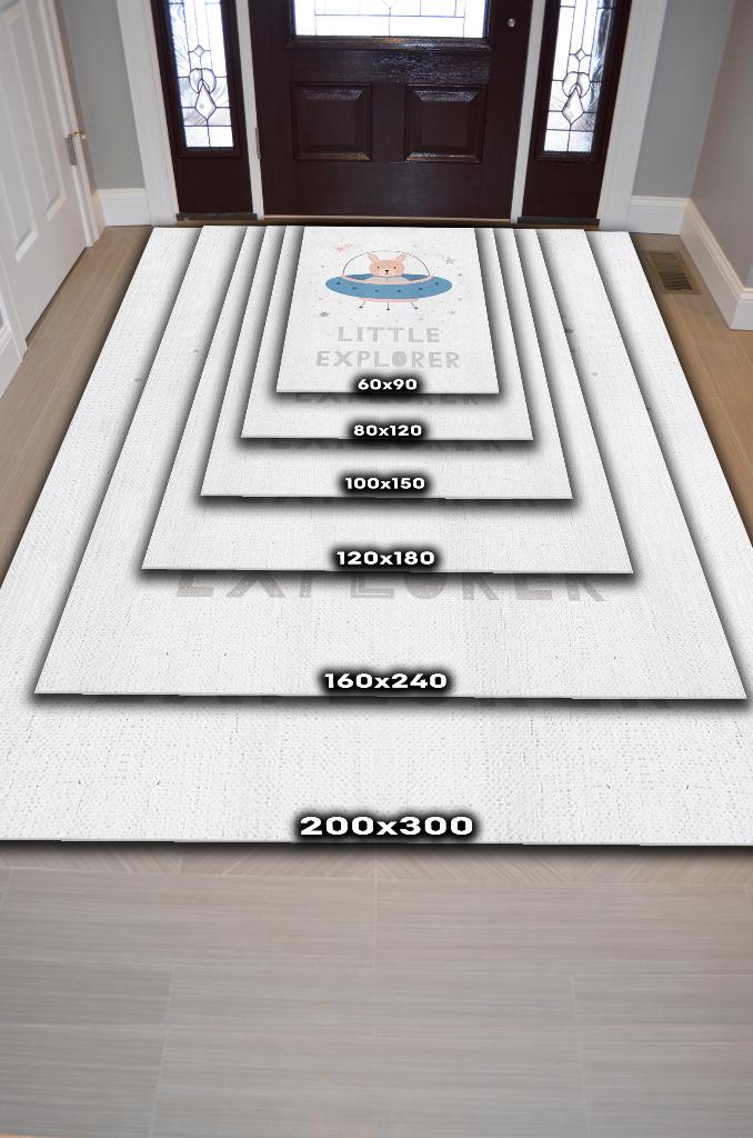 Homshtag Minik Kaşif Beyaz Renkli Çocuk Odası Halısı Minimal Çocuk Halısı Bebek Temalı Halı