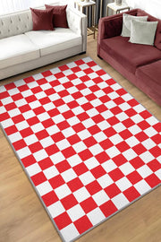 Homshtag Minimalist Damalı Kırmızı Beyaz Halı Kareli Oturma Odası Halısı Retro Tarzı Salon Halısı