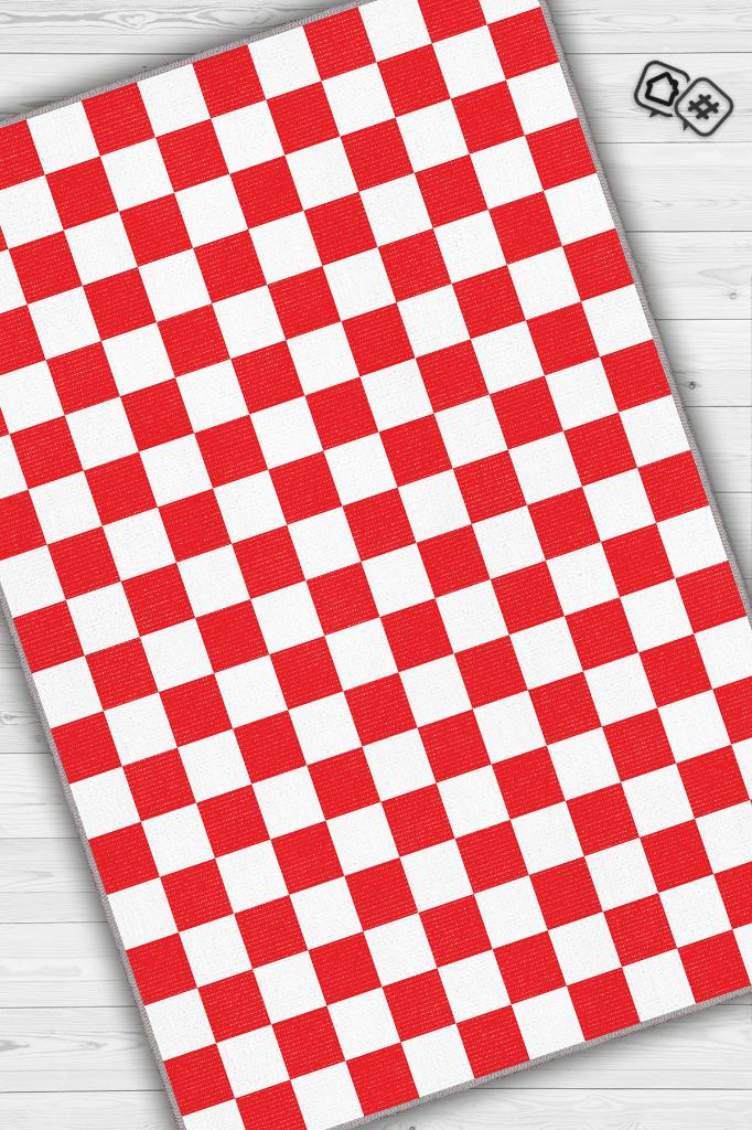 Homshtag Minimalist Damalı Kırmızı Beyaz Halı Kareli Oturma Odası Halısı Retro Tarzı Salon Halısı