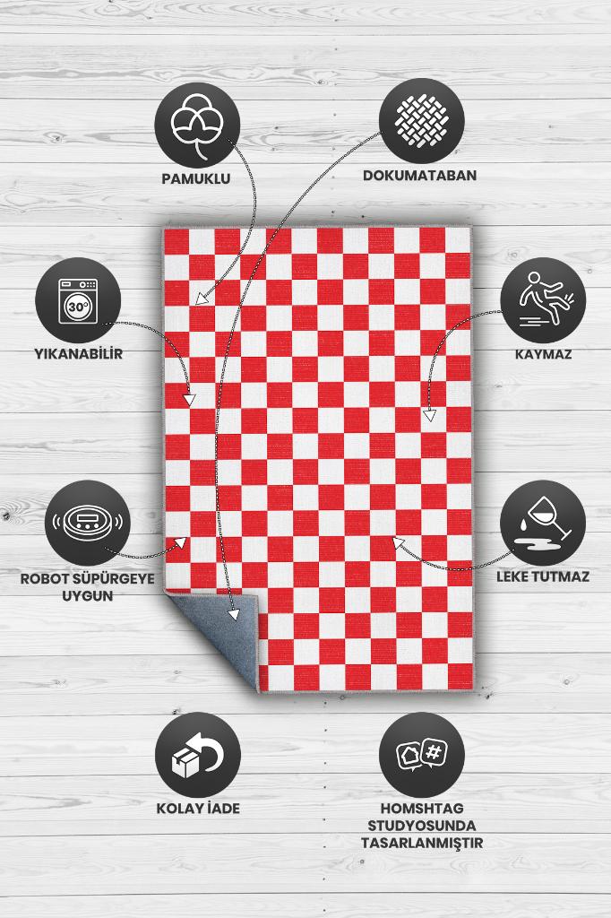 Homshtag Minimalist Damalı Kırmızı Beyaz Halı Kareli Oturma Odası Halısı Retro Tarzı Salon Halısı