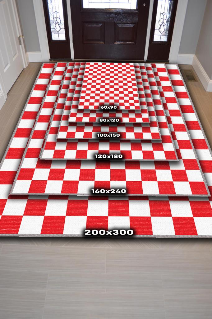 Homshtag Minimalist Damalı Kırmızı Beyaz Halı Kareli Oturma Odası Halısı Retro Tarzı Salon Halısı