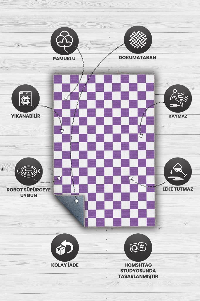 Homshtag Minimalist Damalı Pembe Beyaz Halı Kareli Oturma Odası Halısı Retro Tarzı Salon Halısı