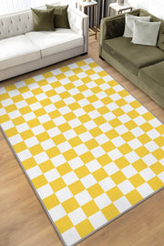 Homshtag Minimalist Damalı Sarı Beyaz Halı Kareli Oturma Odası Halısı Retro Tarzı Salon Halısı