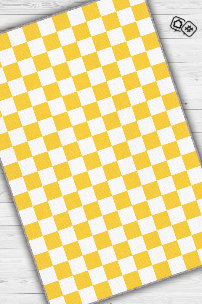 Homshtag Minimalist Damalı Sarı Beyaz Halı Kareli Oturma Odası Halısı Retro Tarzı Salon Halısı
