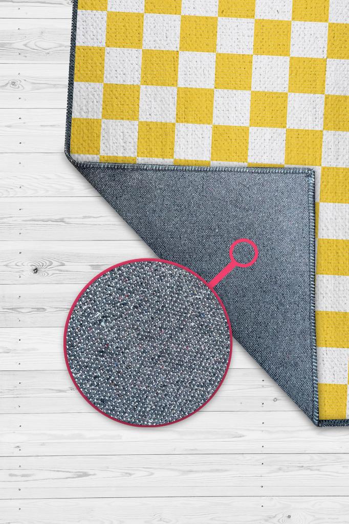 Homshtag Minimalist Damalı Sarı Beyaz Halı Kareli Oturma Odası Halısı Retro Tarzı Salon Halısı