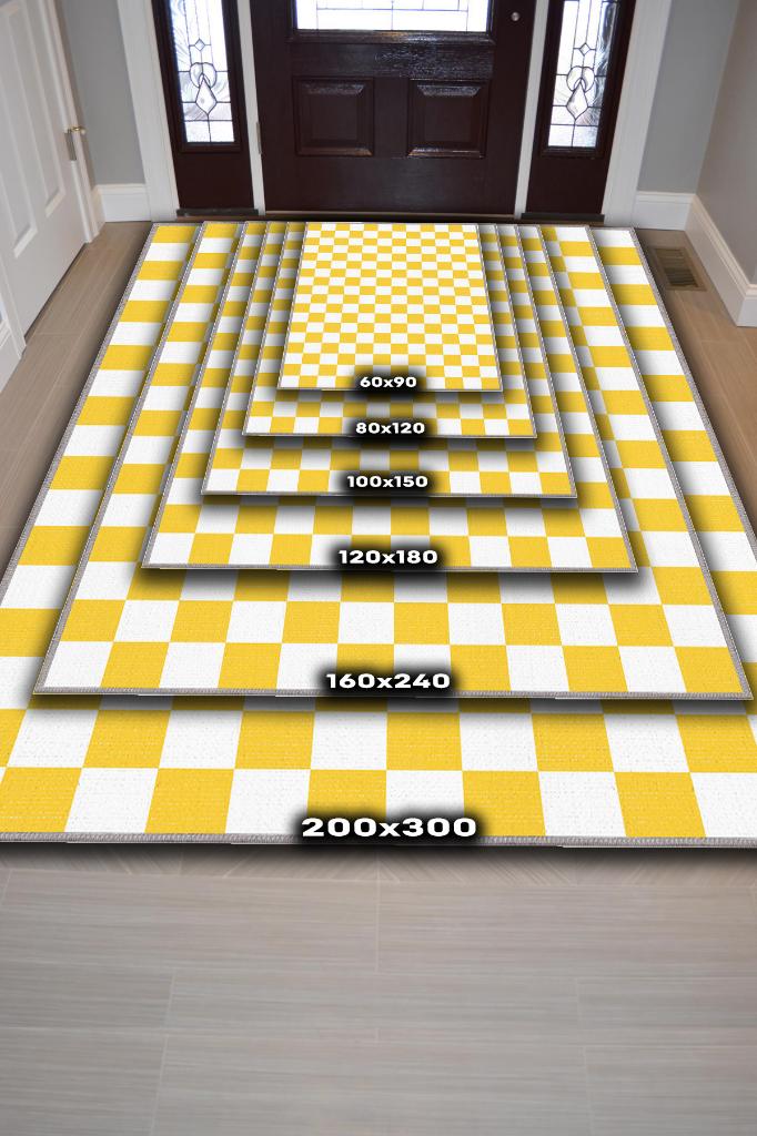 Homshtag Minimalist Damalı Sarı Beyaz Halı Kareli Oturma Odası Halısı Retro Tarzı Salon Halısı