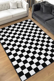 Homshtag Minimalist Damalı Siyah Beyaz Halı Kareli Oturma Odası Halısı Retro Tarzı Salon Halısı