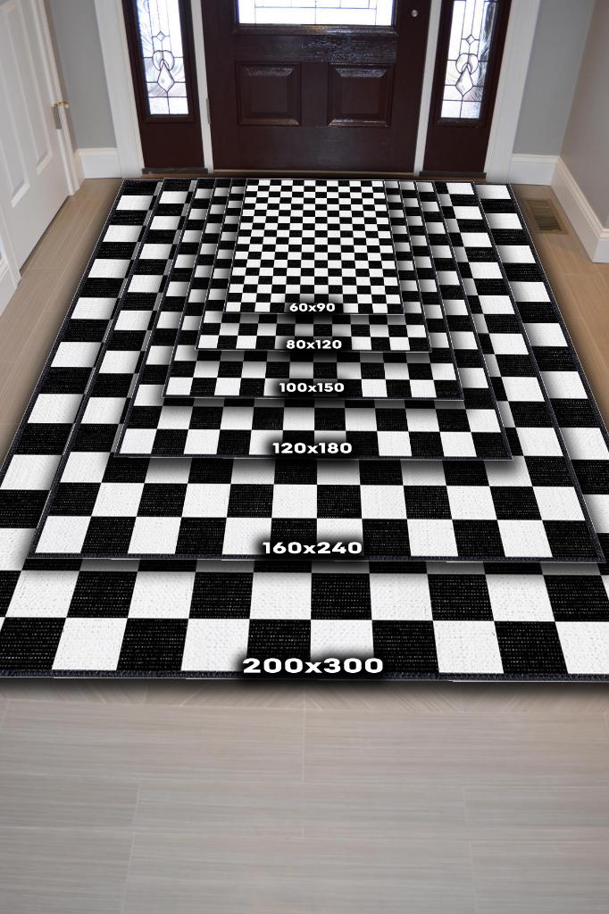 Homshtag Minimalist Damalı Siyah Beyaz Halı Kareli Oturma Odası Halısı Retro Tarzı Salon Halısı