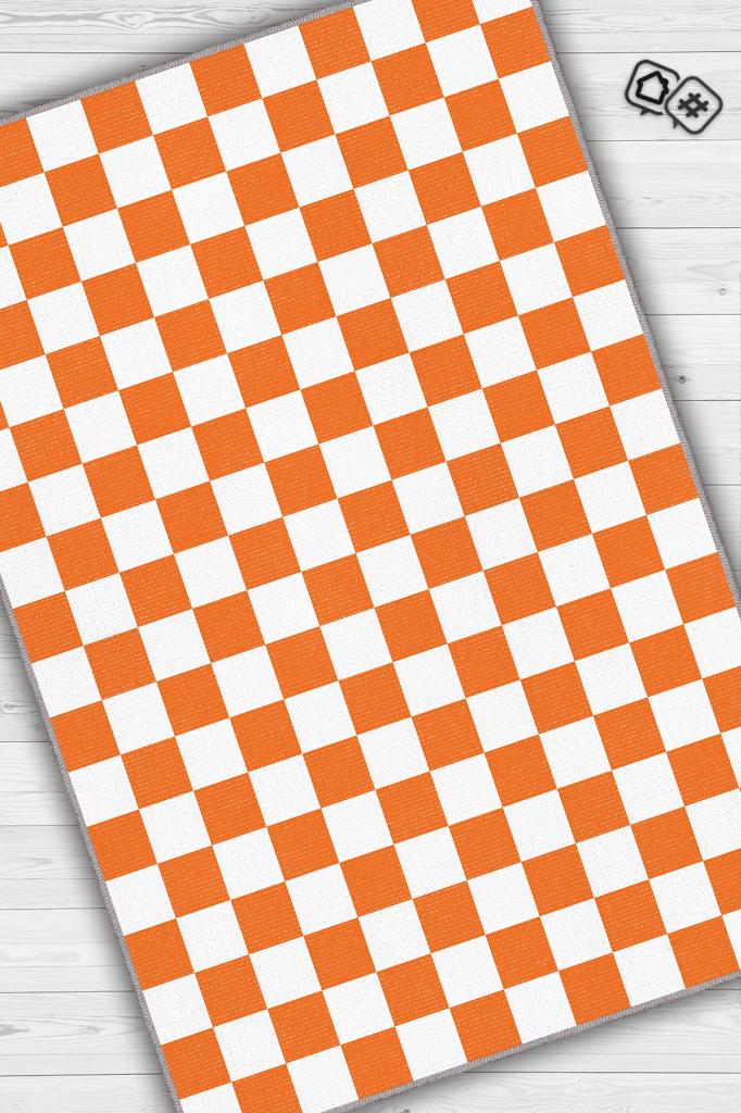 Homshtag Minimalist Damalı Turuncu Beyaz Halı Kareli Oturma Odası Halısı Retro Tarzı Salon Halısı