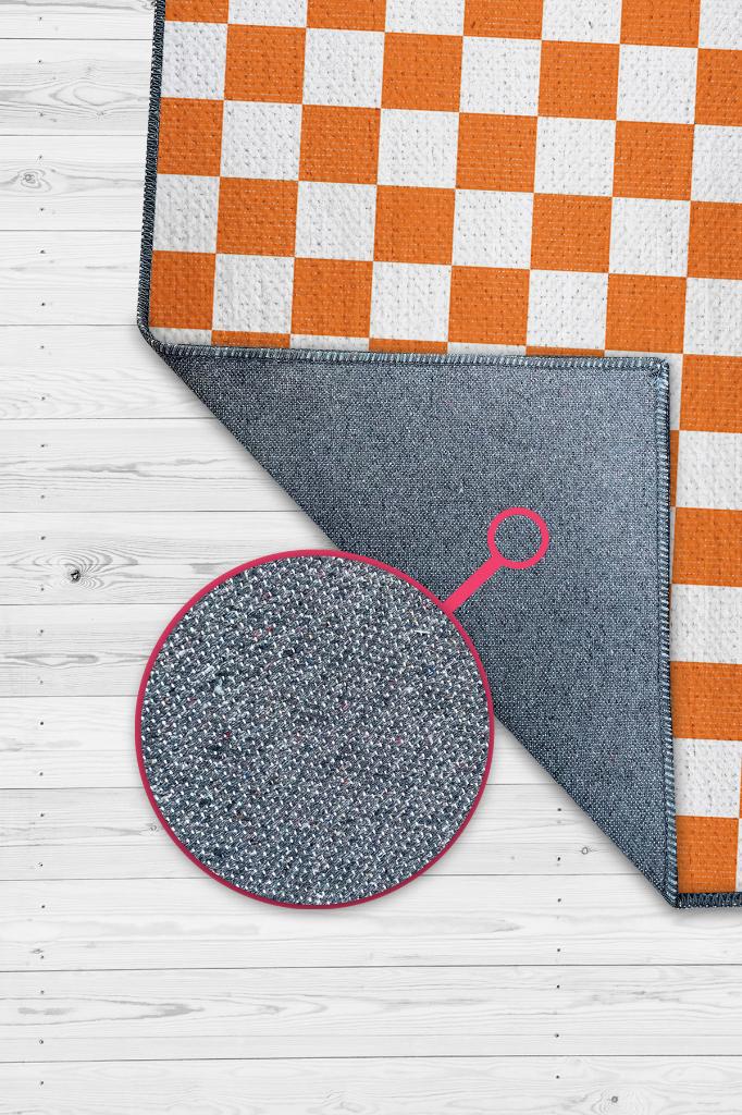 Homshtag Minimalist Damalı Turuncu Beyaz Halı Kareli Oturma Odası Halısı Retro Tarzı Salon Halısı