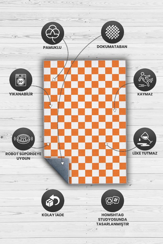 Homshtag Minimalist Damalı Turuncu Beyaz Halı Kareli Oturma Odası Halısı Retro Tarzı Salon Halısı