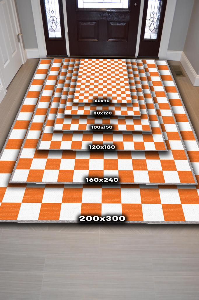 Homshtag Minimalist Damalı Turuncu Beyaz Halı Kareli Oturma Odası Halısı Retro Tarzı Salon Halısı