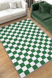 Homshtag Minimalist Damalı Yeşil Beyaz Halı Kareli Oturma Odası Halısı Retro Tarzı Salon Halısı