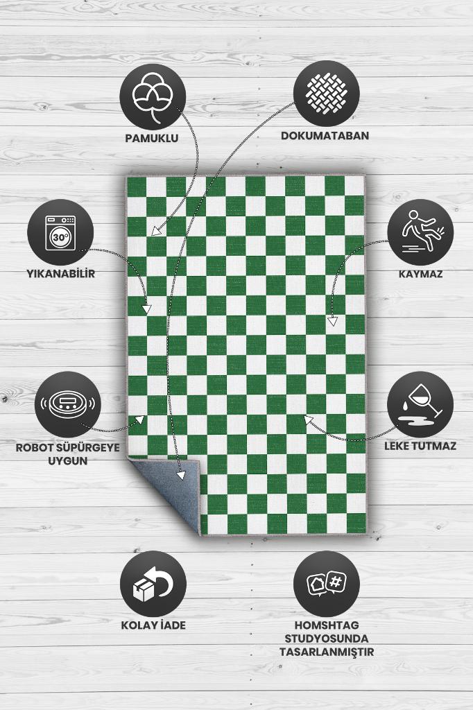 Homshtag Minimalist Damalı Yeşil Beyaz Halı Kareli Oturma Odası Halısı Retro Tarzı Salon Halısı