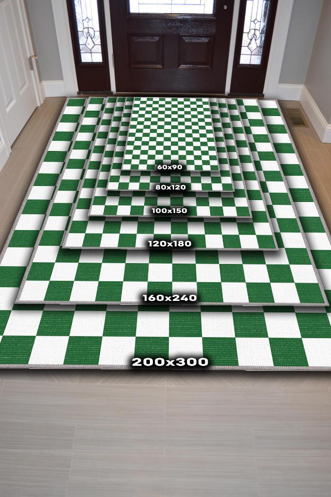 Homshtag Minimalist Damalı Yeşil Beyaz Halı Kareli Oturma Odası Halısı Retro Tarzı Salon Halısı