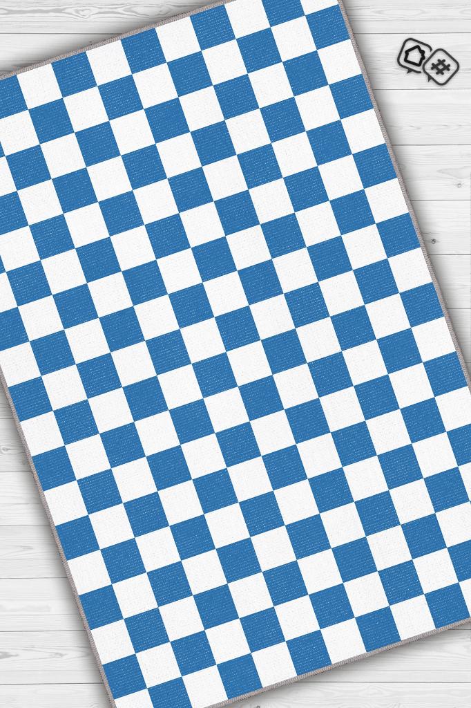 Homshtag Minimalist Mavi Beyaz Halı Kareli Oturma Odası Halısı Retro Tarzı Salon Halısı