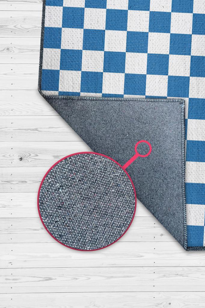 Homshtag Minimalist Mavi Beyaz Halı Kareli Oturma Odası Halısı Retro Tarzı Salon Halısı