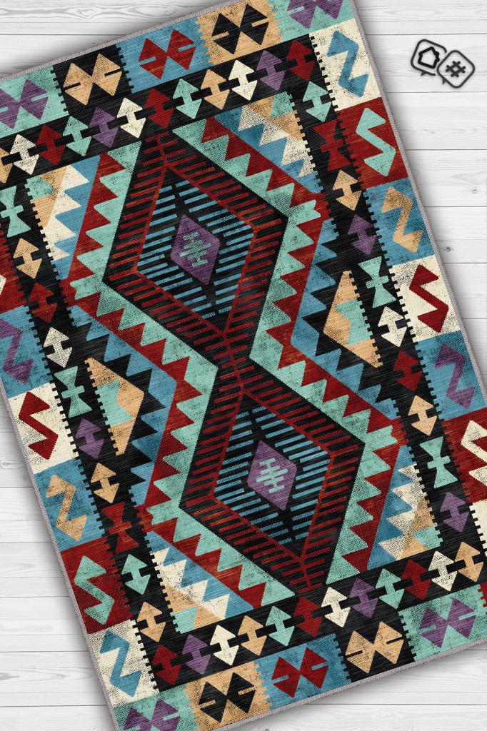 Homshtag Minnetarlık Etnik Desenli Halı Geometrik Salon Halısı Çok Renkli Oturma Odası Halısı