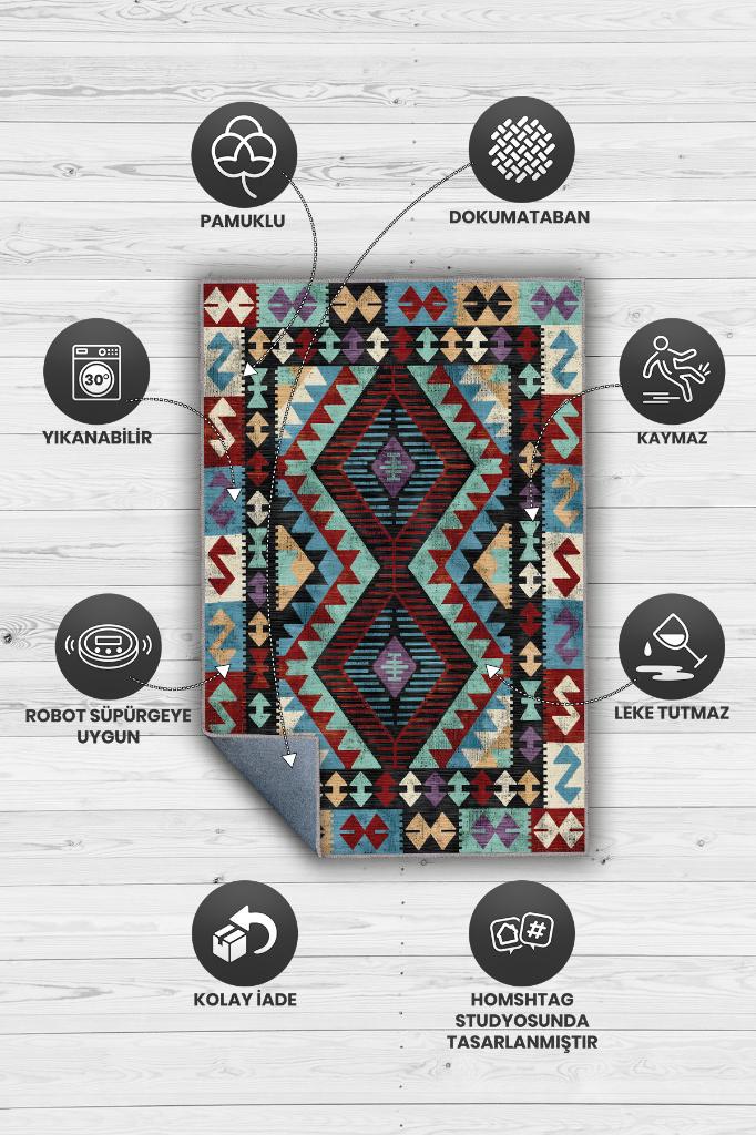Homshtag Minnetarlık Etnik Desenli Halı Geometrik Salon Halısı Çok Renkli Oturma Odası Halısı
