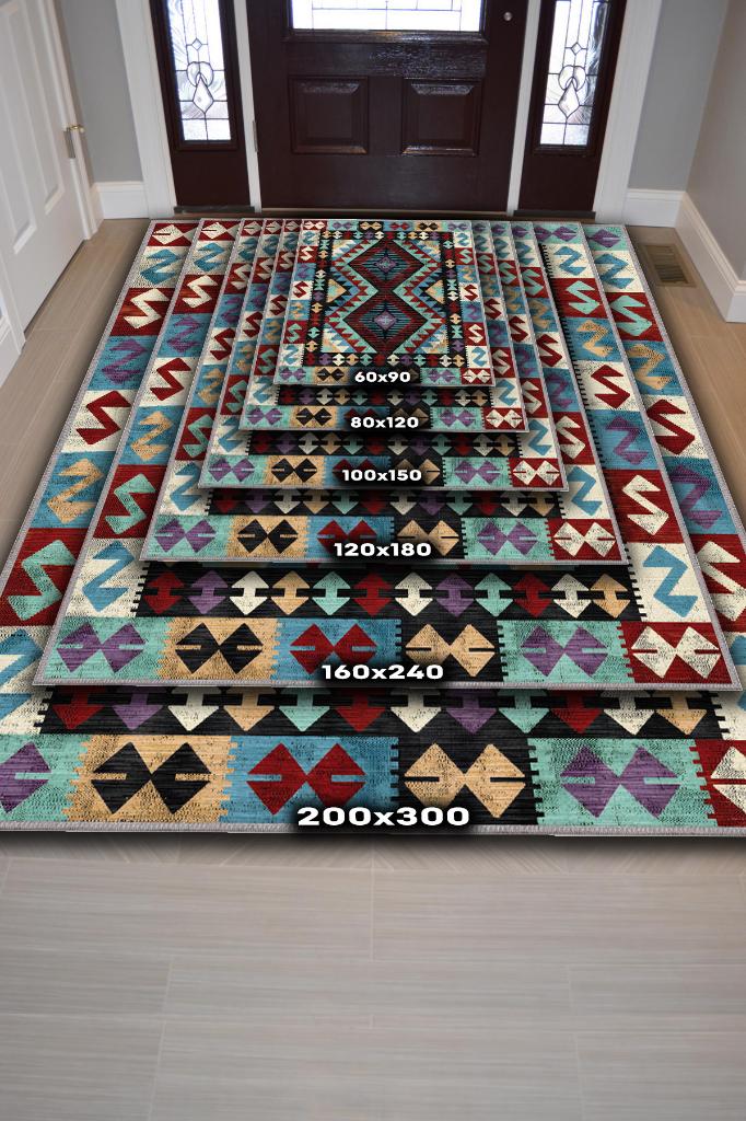 Homshtag Minnetarlık Etnik Desenli Halı Geometrik Salon Halısı Çok Renkli Oturma Odası Halısı