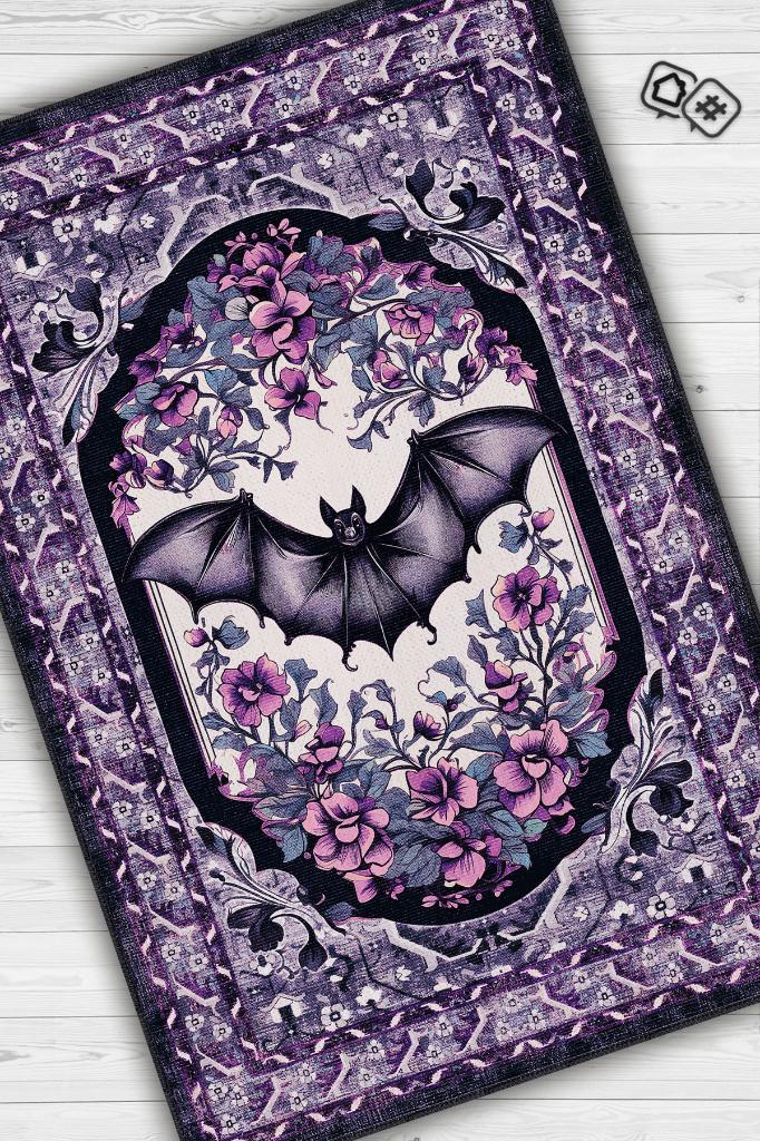 Homshtag Mor Gotik Yarasa Desenli Korku Temalı Salon Halısı Mor Renk Halı Gotik Korku Sanatı Halısı