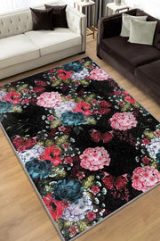 Homshtag Mutlu Çiçek Desenli Salon Halısı Siyah Renkli Oturma Odası Halısı Çiçek Desenli Modern Halı