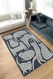 Homshtag Mutlu Kediler Gri Renkli Kedi Sever Halısı Minimal Tarzlı Genç Odası HalısıModern Halı