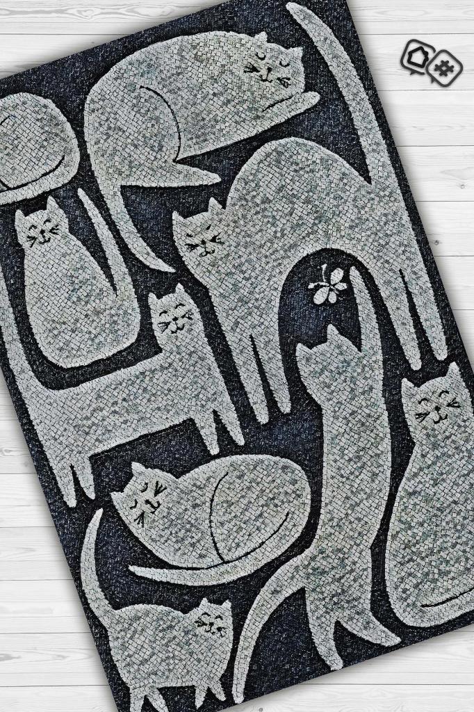 Homshtag Mutlu Kediler Gri Renkli Kedi Sever Halısı Minimal Tarzlı Genç Odası HalısıModern Halı