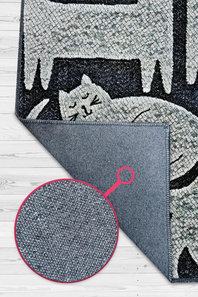 Homshtag Mutlu Kediler Gri Renkli Kedi Sever Halısı Minimal Tarzlı Genç Odası HalısıModern Halı