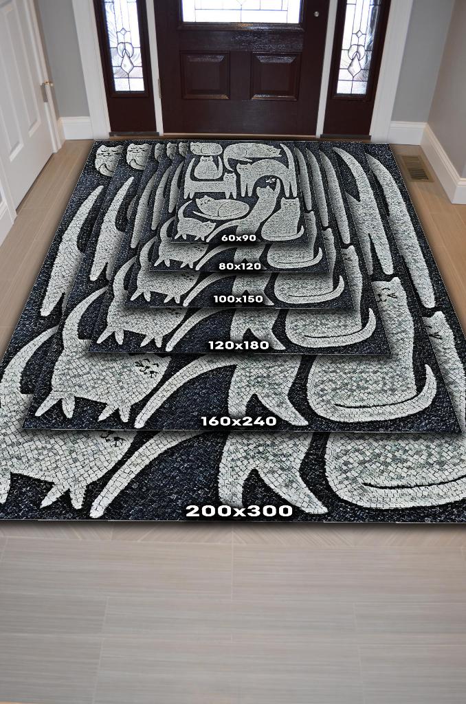 Homshtag Mutlu Kediler Gri Renkli Kedi Sever Halısı Minimal Tarzlı Genç Odası HalısıModern Halı