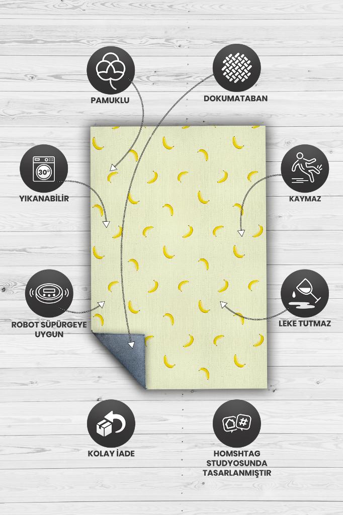 Homshtag Muz Desenli Sarı Halı Minimal Salon Halısı Renkli Mutfak Halısı Tarz Oturma Odası Halı