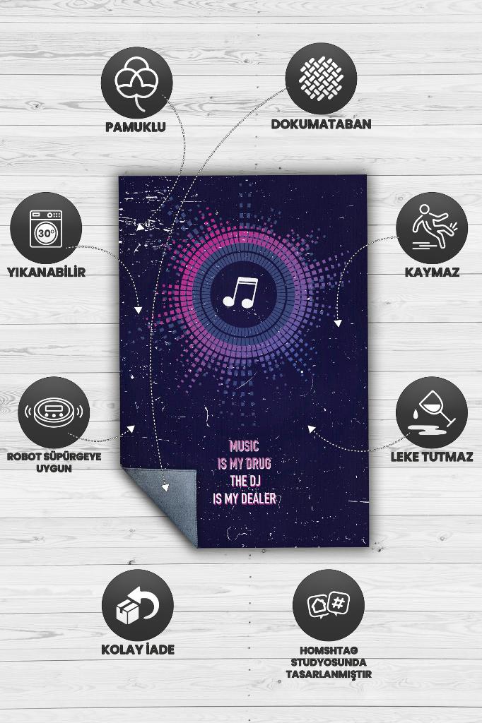 Homshtag Müzik Bağımlısı Art Müzik Halısı Koyu Renkli Müzik Halısı Ritim Figürlü Renkli Modern Halı