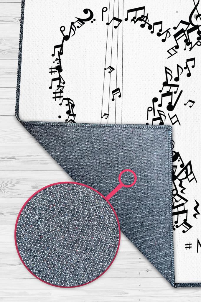 Homshtag Müzik Hayattır Art Müzik Halısı Beyaz Renkli Müzik Halısı Gitar Figürlü Beyaz Modern Halı