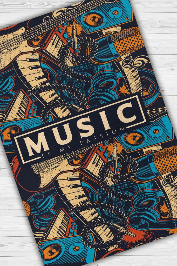 Homshtag Müzik Tutkum Art Müzik Halısı Rock Müzik Halısı Elektro Gitar Figürlü Renkli Modern Halı