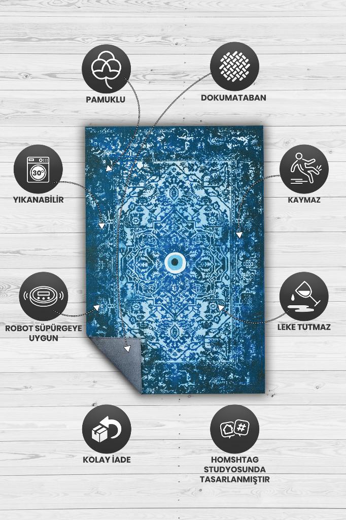 Homshtag Nazar Geometrik Salon Halısı Etnik Desen Halı Çok Renkli Oturma Odası Halı Nazarlıklı Halı