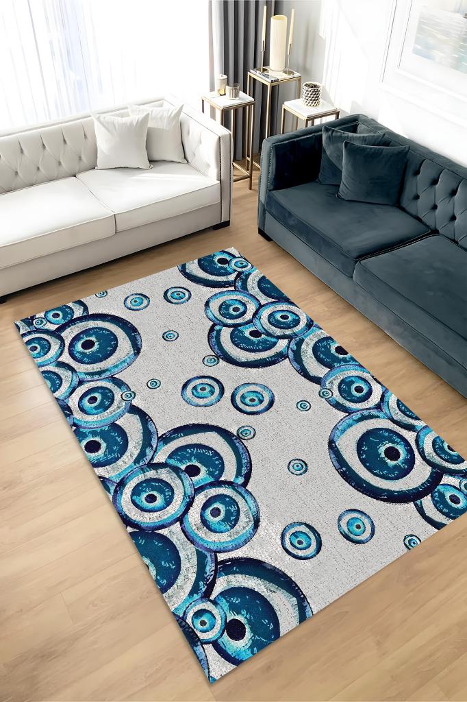 Homshtag Nazar Köpükleri Minimal Salon Halısı Nazar Boncuklu Desenli Halı Renkli Oturma Odası Halısı