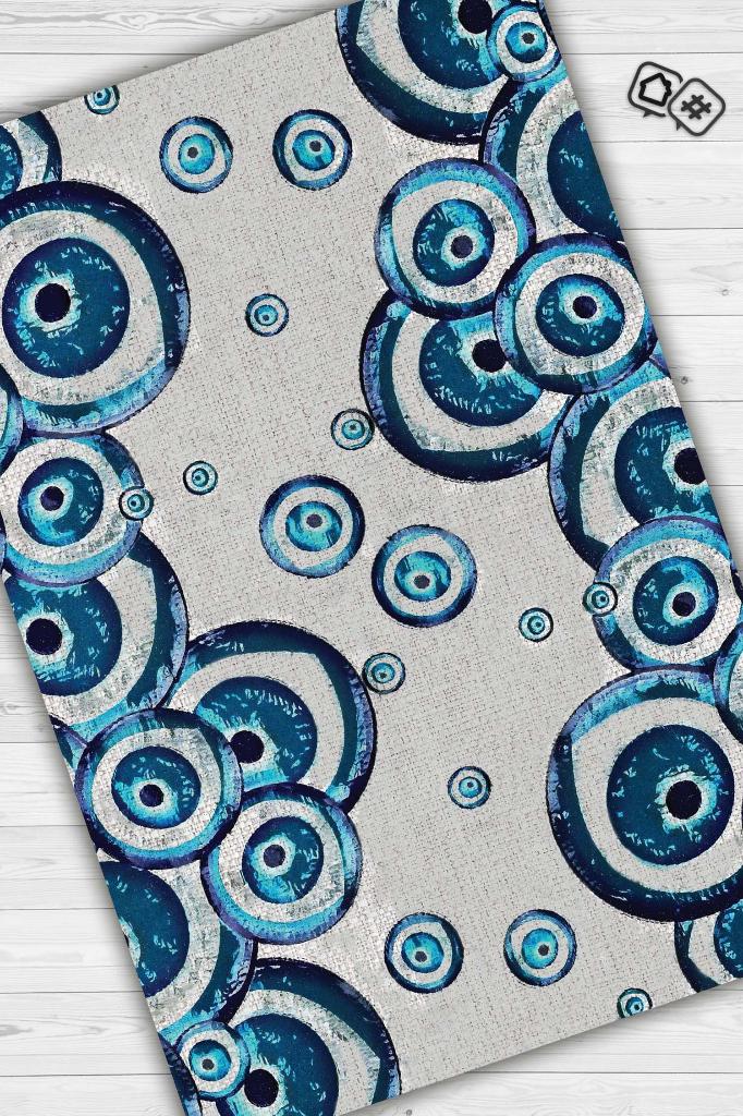 Homshtag Nazar Köpükleri Minimal Salon Halısı Nazar Boncuklu Desenli Halı Renkli Oturma Odası Halısı