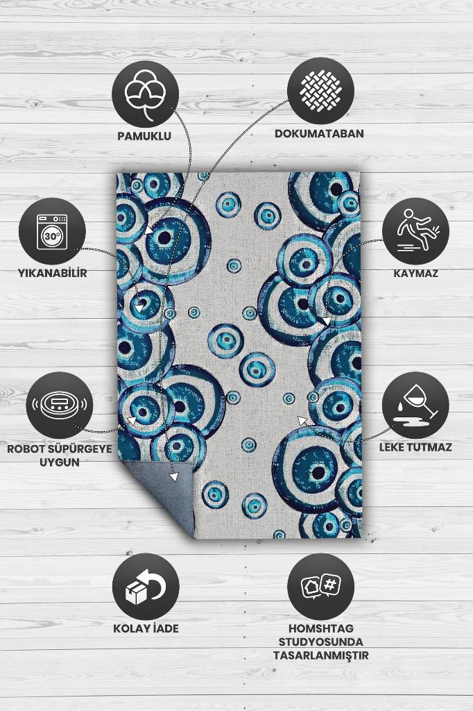 Homshtag Nazar Köpükleri Minimal Salon Halısı Nazar Boncuklu Desenli Halı Renkli Oturma Odası Halısı