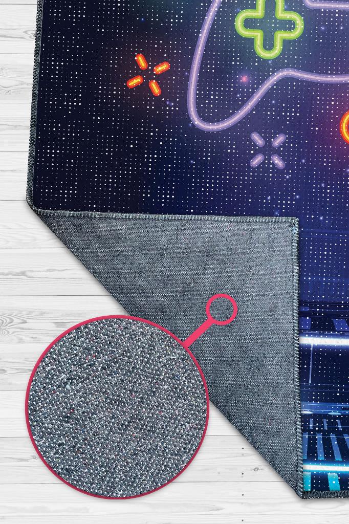 Homshtag Neon Gamer Siyah Renk Oyuncu Halısı Neon Renk Gamer Temalı Halı Oyuncuya Hediye Halı