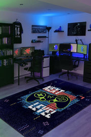 Homshtag Next Level Lacivert Oyuncu Halısı Gamer Özel Tasarım Halı Oyuncuya Hediye Çok Renkli Halı