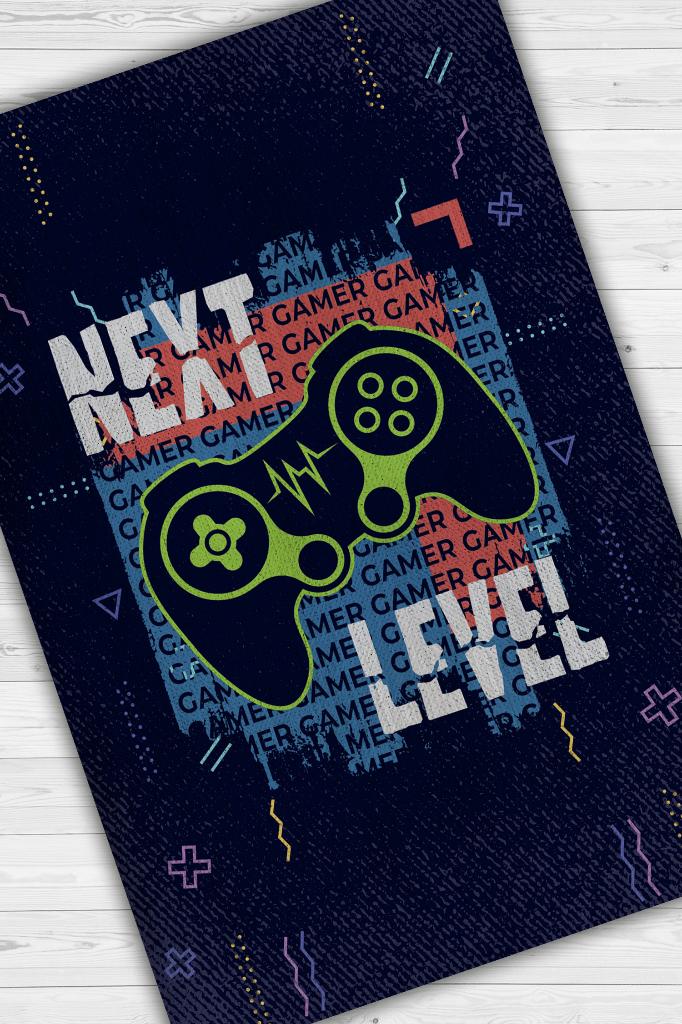 Homshtag Next Level Lacivert Oyuncu Halısı Gamer Özel Tasarım Halı Oyuncuya Hediye Çok Renkli Halı
